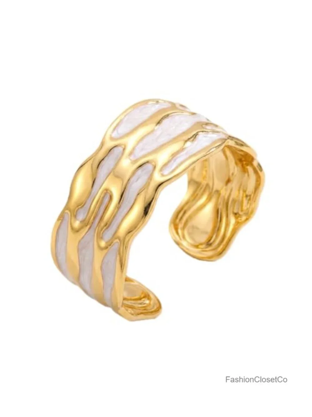 18K Gold Plated White Enamel Cuff Bracelet for Women